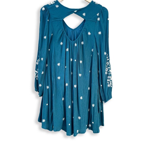 Free People | Sweet Tennessee Babydoll Long Sleeve Embroidered Dress in Teal | S - Picture 7 of 15